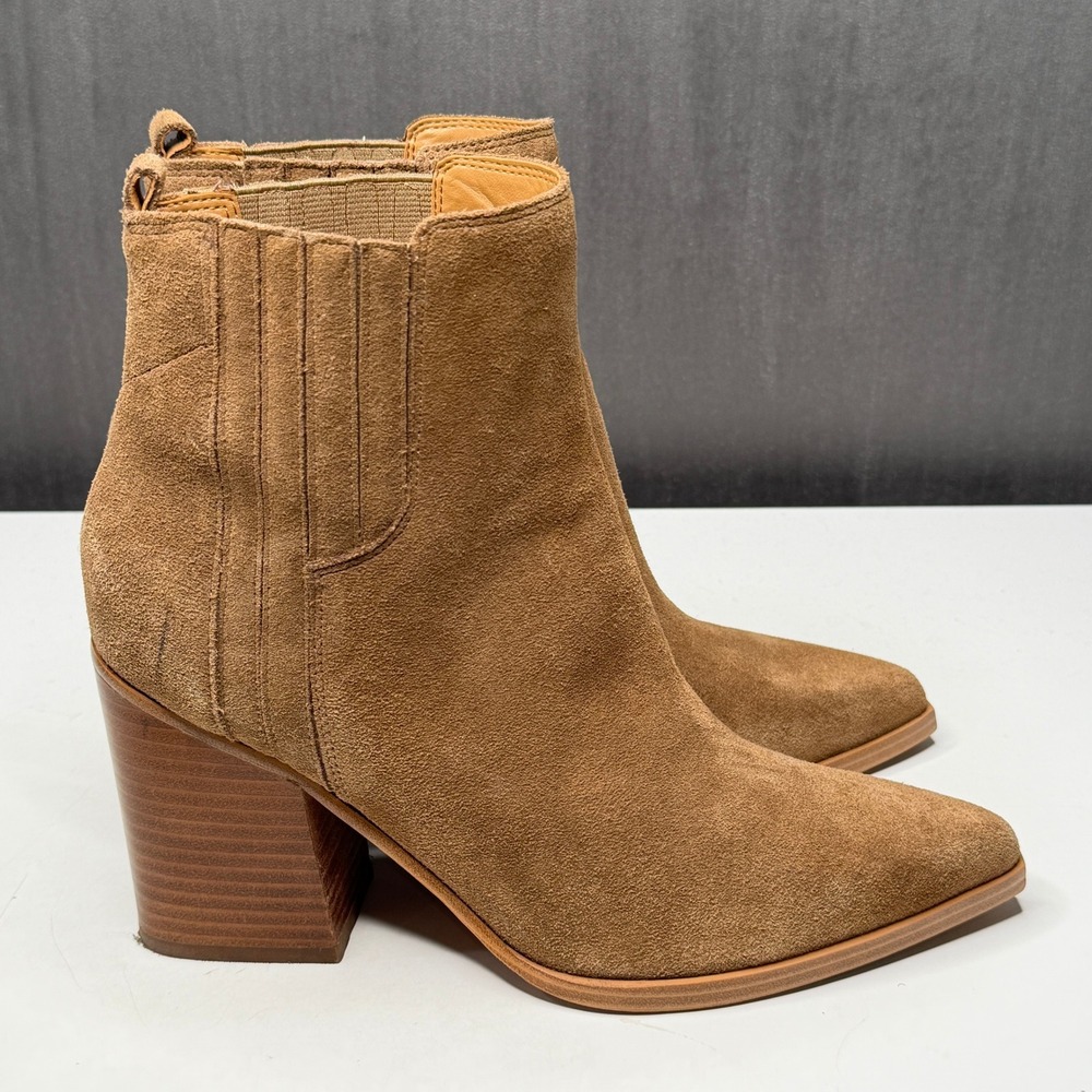 Marc Fisher Oshay Ankle Boots Womens 9.5 Brown Suede Block Heel Cowgirl Western